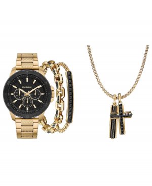 Набор мужских часов с блестящим металлическим браслетом золотистой текстурой, 48 мм Rocawear