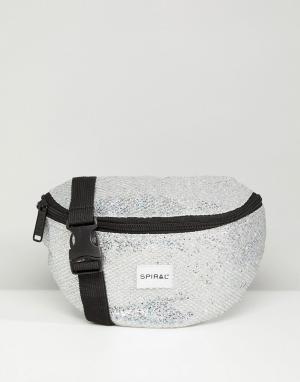 Блестящая серебристая сумка-кошелек на пояс Spiral. Цвет: серебряный