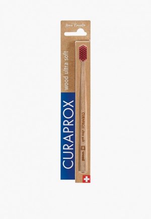Зубная щетка Curaprox CS Wood с деревянной ручкой, бордовая. Цвет: бежевый