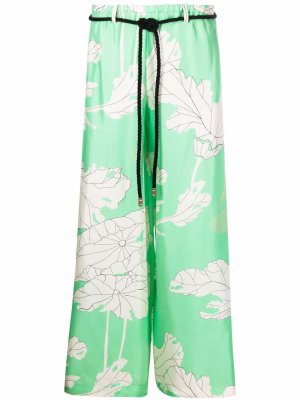 Шелковые брюки палаццо с принтом Alysi. Цвет: зеленый