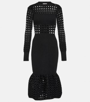 Платье миди из смесового хлопка, связанное крючком Alexander Mcqueen, черный McQueen