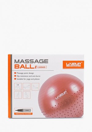 Мяч гимнастический Liveup HALF MASSAGE BALL+9 handpump. Цвет: розовый