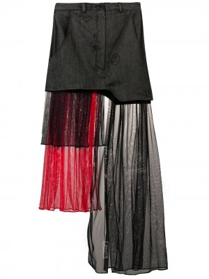 Джинсовая юбка с вставкой из тюля Barbara Bologna. Цвет: серый