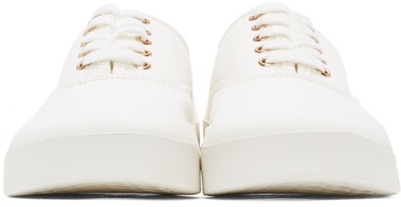 Белые кроссовки со шнуровкой из плотной ткани Maison Kitsuné