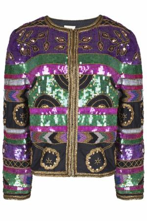 Шелковый жакет с вышивкой пайетками (80-е гг.) Leslie Fey. Цвет: пурпурный, зеленый, золотой