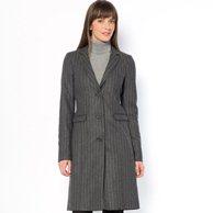 Пальто в мужском стиле, 65% шерсти LAURA CLEMENT. Цвет: серый/в полоску