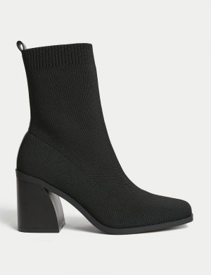 Ботинки-носки на блочном каблуке , черный Marks & Spencer