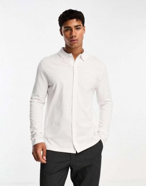 Белая трикотажная рубашка с длинными рукавами ASOS DESIGN