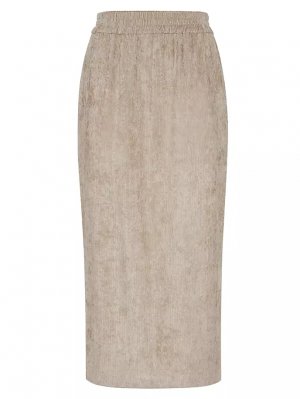 Вельветовая юбка-миди с чеканной отделкой , цвет warm beige Brunello Cucinelli