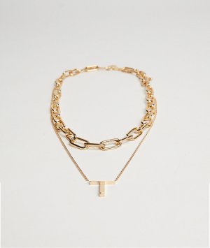 Набор из 2 золотистых ожерелий-цепочек с крестиком -Серебристый Bershka