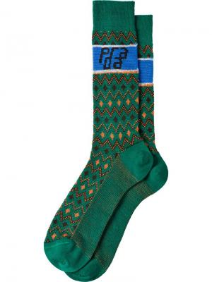 Носки с жаккардовым узором Prada. Цвет: зеленый