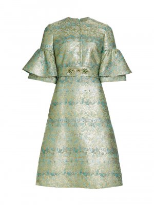Коктейльное платье с поясом и оборками на рукавах , синий Reem Acra