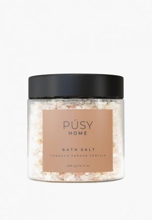 Соль для ванн Pusy успокоительная, уходовая, натуральная минеральная ароматизированная, органическая в банке, 400 г. Цвет: белый
