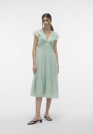 Коктейльное/праздничное платье VMEMILIE CAPSLEEVE CALF DRESS , цвет silt green Vero Moda