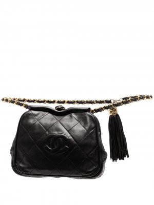 Стеганая поясная сумка 1990-х годов с логотипом CC Chanel Pre-Owned. Цвет: черный