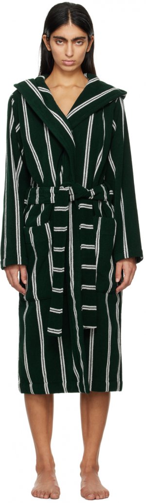 Зеленый халат с капюшоном , цвет Forest green stripes Tekla
