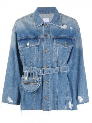 Джинсовая куртка с карманами и поясом SJYP. Цвет: синий