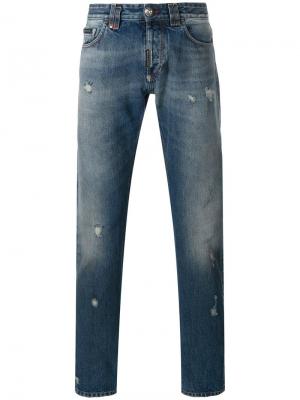 Прямые рваные джинсы Philipp Plein. Цвет: синий