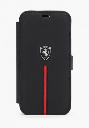 Чехол для iPhone Ferrari 12 mini (5.4), Off-Track Genuine leather Stitched stripe Black. Цвет: черный