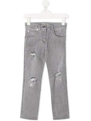 Прямые джинсы с эффектом потертости Ermanno Scervino Junior. Цвет: серый