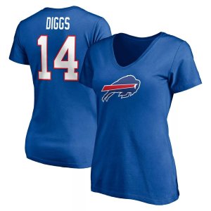 Женская футболка с логотипом Stefon Diggs Royal Buffalo Bills, значок игрока, имя и номер, v-образным вырезом Fanatics