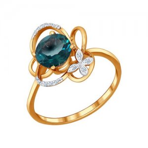 Золотое кольцо бабочка с топазом london blue SOKOLOV