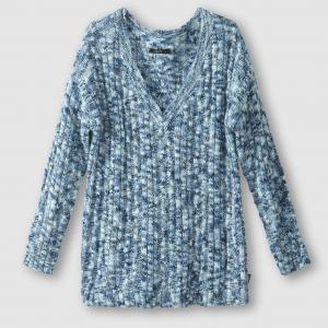 Пуловер из меланжевого трикотажа с V-образным вырезом, PRIYA SCHOOL RAG. Цвет: синий меланж
