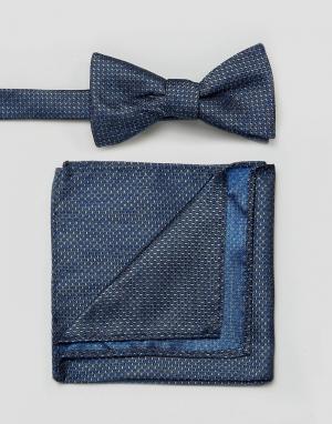 Набор из галстука-бабочки и платка для нагрудного кармана Selected Hom Homme. Цвет: темно-синий