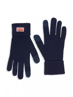 Вязаные перчатки с логотипом , синий Kenzo