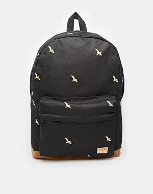 Рюкзак с принтом птиц Spiral. Цвет: черный