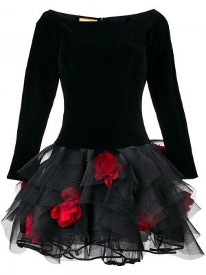 Коктейльное платье с цветочной отделкой в стиле 1990-х Christian Lacroix Vintage. Цвет: черный