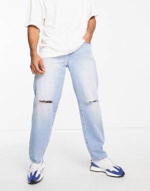 Синие свободные джинсы со рваными коленями -Голубой ASOS DESIGN