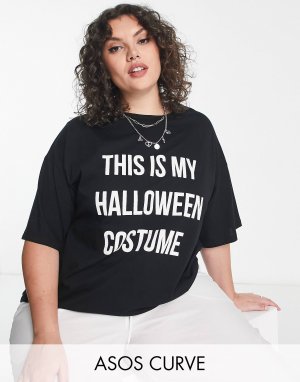 Черная объемная футболка DESIGN Curve с костюмом this is my halloween Asos