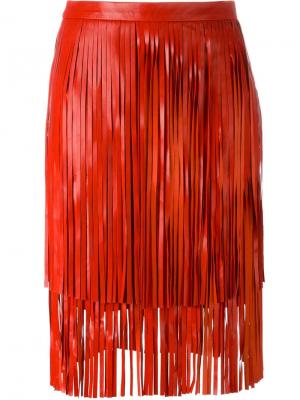 Кожаная юбка с бахромой Drome. Цвет: красный