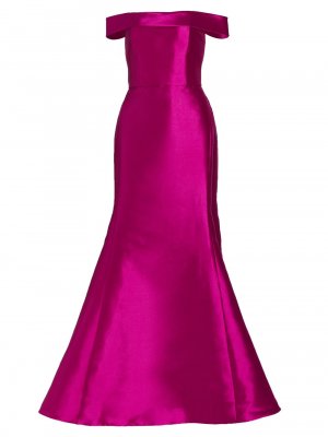 Атласное платье-русалка с открытыми плечами , фуксия Amsale