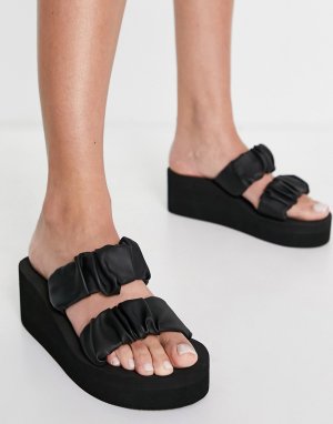 Черные сандалии-мюли на платформе с присборенными ремешками -Черный цвет Truffle Collection