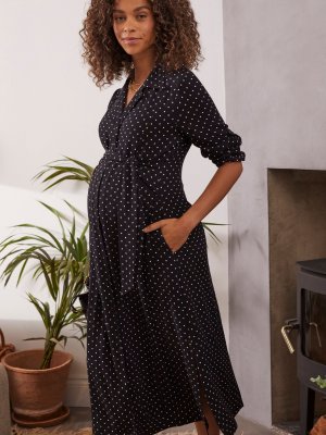Платье для беременных Kelsy в горошек , черно-белый Isabella Oliver