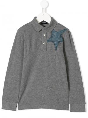 Рубашка-поло с джинсовой заплаткой в форме звезды Diesel Kids. Цвет: серый
