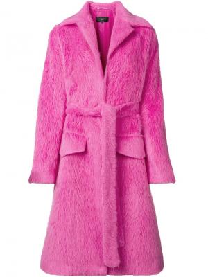 Пальто из искусственного меха с поясом Rochas. Цвет: розовый