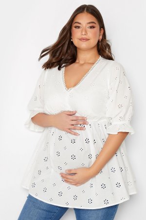 Блузка для беременных с английской вышивкой и V-образным вырезом , белый Yours