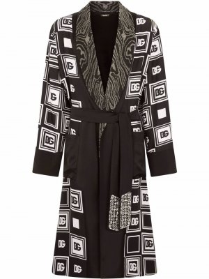 Шелковый халат с логотипом Dolce & Gabbana. Цвет: черный
