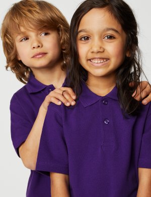 Школьная рубашка-поло унисекс из чистого хлопка (2–18 лет) , фиолетовый Marks & Spencer