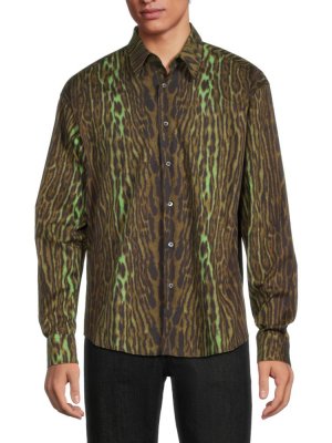 Рубашка на пуговицах с животным принтом , цвет Military Roberto Cavalli