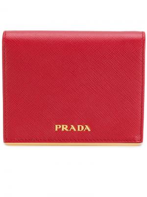 Визитница из сафьяновой кожи Prada. Цвет: красный