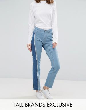 Зауженные джинсы с полосой сбоку в стиле пэтчворк Daisy Street Tall. Цвет: синий