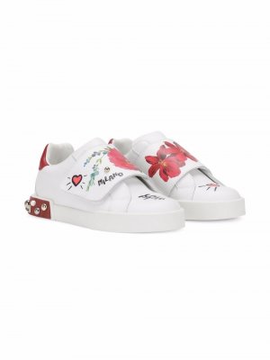 Кеды на липучках с цветочной аппликацией Dolce & Gabbana Kids. Цвет: белый