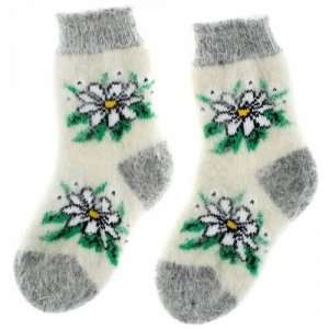 Шерстяные носки детские, вязаные, для девочки, из козьей шерсти, зимние, теплые, мальчика, размер 29-28 Снежно. Цвет: серый/белый/зеленый