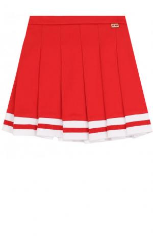 Хлопковая юбка с защипами и контрастной отделкой Fendi Roma. Цвет: красный