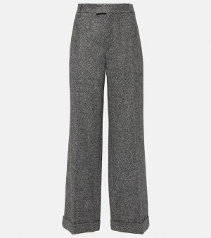 Расклешенные брюки из смесовой шерсти с узором «елочка», серый Brunello Cucinelli
