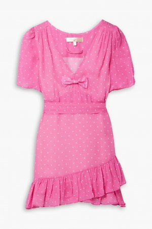 Платье мини Azreal из крепдешина в горошек с оборками и поясом Loveshackfancy, розовый LoveShackFancy